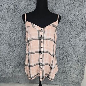 Torrid Cami Top Women 0 Peach Black Plaid Button Front Tie Back Rayon Camisole